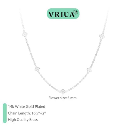 VRIUA Necklaces for Women - 14K Gold/Silver Plated Dainty Chain Necklace with Five Charms: Diamond, Bow, Snowflake, Cross, Flower, Clover, Butterfly, Heart, Star of David, and Star Trendy Jewelry - color: Silver, style: Flower