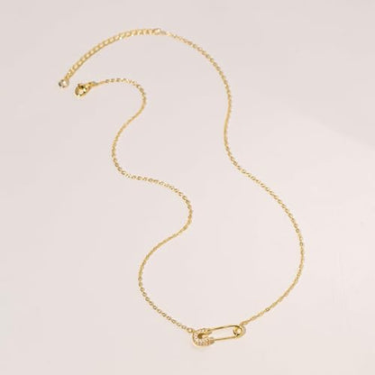 HANLI 14K Gold Plated Necklaces for Women - Dainty Butterfly, Star of David, Moon and Star, Sun, Lotus, Infinity, Hummingbird, Bee,Boots,Chill,Sunflower Pendant Designs - Elegant Jewelry for Women - color: Paperclip CZ