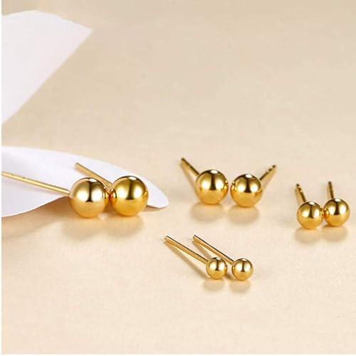 14K Gold Filled Polished Small CZ Pearl Ball Stud Earrings Set for Women Men 20G Surgical Steel Hypoallergenic Piercing Studs for Sensitive Ear, Pack of 6 Pairs - style: I : 2MM-7MM Gold Ball Set