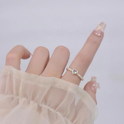 Mettclasi Women's 14K Gold Plated Stackable Ring Crystal Inlaid Dainty Trendy Cute Adjustable Open Twist Rings Jewelry Gifts - style: Heart