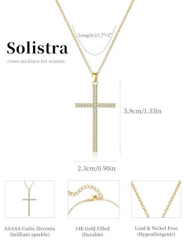 Cross Necklace for Women, 14K Gold Plated Cubic Zirconia Cross Pendant Necklace, Trendy Christian Jewelry Gifts for Baptism First Communion Christmas - color: Style H - Gold