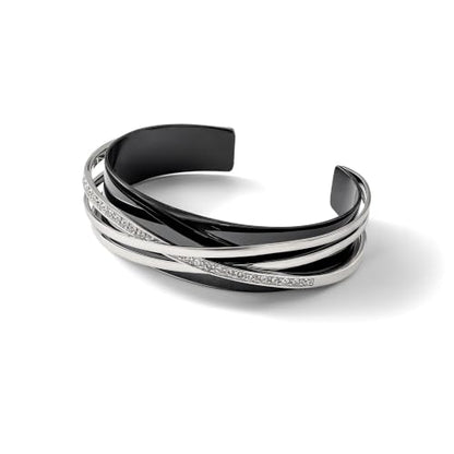 Chisel Layered Cuff Bangle in Stainless Steel with Crystals, 16mm