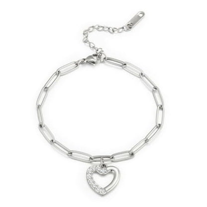 Emibele Heart Charm Bracelet for Women, Bible Verse Bracelet Stainless Steel 18K Gold Plated Bracelet Love Pendant Link Chain OT Clasp, Birthday Christmas Jewelry Gift for Mother Her - color: Silver Heart Charm