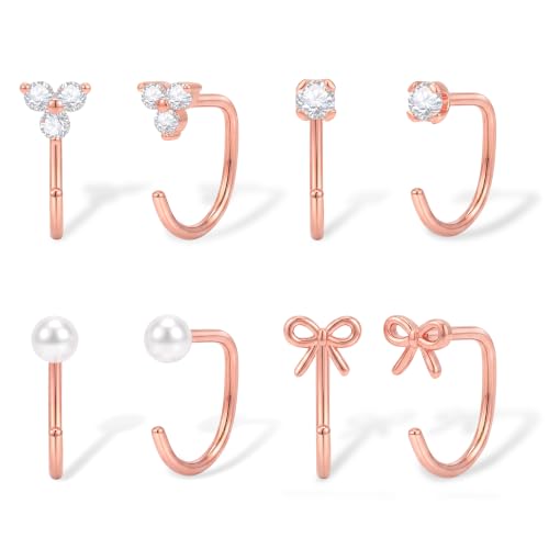 Half Hoop Huggie Earrings for Women Ardant Backless Earring | Rose Gold Silver Plated Stay Close Open Hoops Poke Free Sleep Friendly For Daily Wear No Back Huggies For Multiple Piercings - color: 5