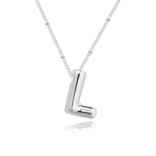 Ewrkbrㅤ Initial Necklaces for Women, 14k Gold Plated Bubble Letter Necklace Chunky Gold Necklace Dainty Charm Initial Necklaces for Women Trendy Custom Preppy Stocking Stuff Necklace Christmas Gifts - color: Silver, style: L