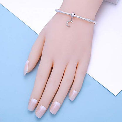 925 Sterling Silver Letter Charms Fits Pandora Bracelets, Gift for Women | A-Z Alphabet Initial Charm with CZ,Great gift for Christmas, Valentine's Day, Mother's Day. - color: C