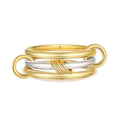 14K Gold Plated Interlocked Stackable Rings for Women, Statement Multi Ring Mixed Metals Stack, Two-Toned interlocking rings Stacking Jewelry - color: silver gold-3pcs set, size: 9