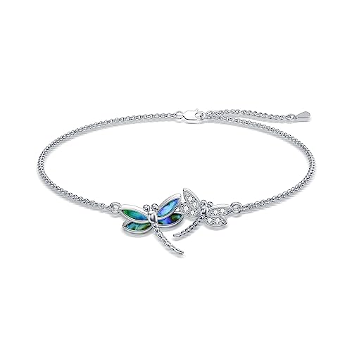 925 Sterling Silver Anklet Foot Bracelet with Crystal from Austria, Anklet Jewelry Gifts for Women 11 Inch Adjustable - style: D-Dragonfly