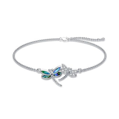 925 Sterling Silver Anklet Foot Bracelet with Crystal from Austria, Anklet Jewelry Gifts for Women 11 Inch Adjustable - style: D-Dragonfly