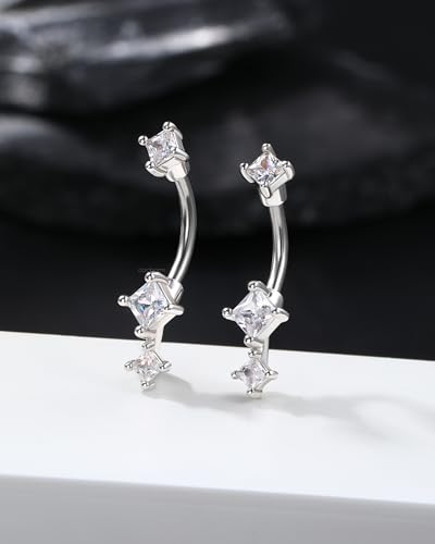 16G Rook Earrings Square Zirconium Eyebrow Rook Piercing Jewelry Stainless Steel Vertical Lip Jewelry Belly Button Ring - color: WG-8MM