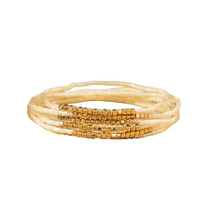 Boho Stackable Seed Beaded Bracelet Set for Women Colorful Multilayered Gold Beads Stretch Bracelets Summer Beach Bohemian Jewelry Gift - color: Beige