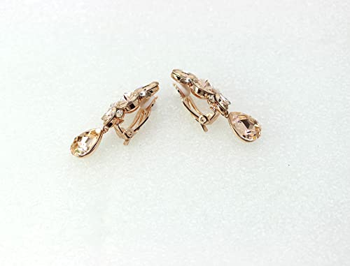 Faship Statement Dangling Floral Clip On Earrings For Women - color: Champagne / Rose Gold Plated