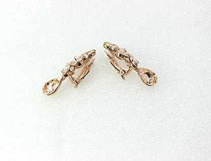 Faship Statement Dangling Floral Clip On Earrings For Women - color: Champagne / Rose Gold Plated