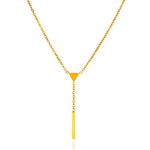 West Coast Jewelry ELYA Women's Polished Triangle Bar Drop Lariat Necklace | Crafted in solid stainless steel, this necklace resists tarnish and stands up to daily wear. - color: Gold