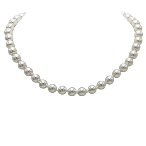 Rosemarie & Jubalee Women's Stunning Simulated Glass Pearl Knotted Strand Pearl Necklace - color: Cream, Gold, size: 8mm, style: 16"+3" Extender