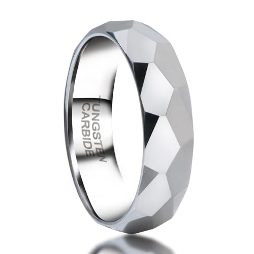 SX.man&sog Tungsten Carbide Rings for Men or Women,Stereoscopic Polygon Wedding Band for Men and Women Exchanging to Witness Each other's Loyal Love - color: Silver & Polygonal Cut - 6mm