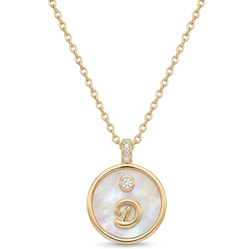 Initial Necklaces for Women Mother of Pearl Gold Letter Necklace Pendant - color: Letter D