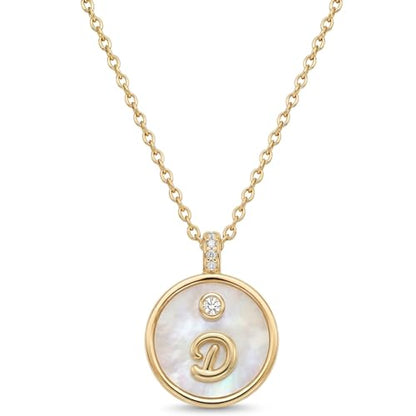 Initial Necklaces for Women Mother of Pearl Gold Letter Necklace Pendant - color: Letter D
