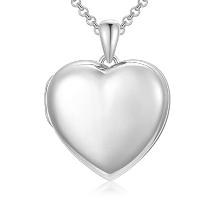 SOULMEET 10K 14K 18K Solid White Gold/Silver Minimalist Style/Infinity Sunflower Heart/Oval Locket Necklace That Holds 1 or 2 Pictures Personalized Photo Locket Necklace Letters Engraving - style: B3-white locket+photo+text