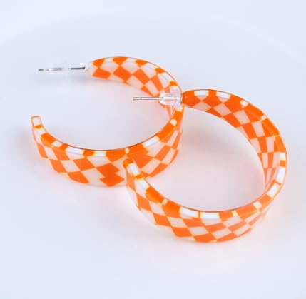 Checkerboard Hoop Earrings Lightweight 70s 80s 90s Transparent Black White Circle Acrylic Geometric Striped Checkered Dangle Drop Earrings Retro Simple Colorful C shaped Earrings for Women - color: red