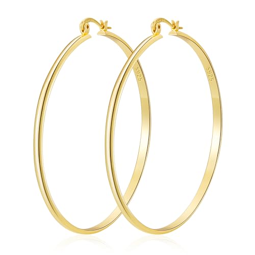 Apsvo Hoop Earrings for Women, 5mm Wide 14K Gold Plated/Silver Hoop Earring Hypoallergenic 925 Sterling Silver Earrings Lightweight Large Earrings for Women - color: 3mmWide-70mmGold
