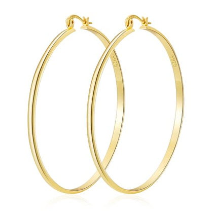 Apsvo Hoop Earrings for Women, 5mm Wide 14K Gold Plated/Silver Hoop Earring Hypoallergenic 925 Sterling Silver Earrings Lightweight Large Earrings for Women - color: 3mmWide-70mmGold