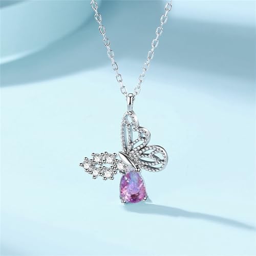 925 Sterling Silver Necklace for Women Trendy, Charming Layered Necklace with Cubic Zirconia Pendant for Her Womens Dainty Diamond Choker Necklaces Holiday Jewelry Gifts for Mom Wife Daughter Lover - color: Butterfly-silver07