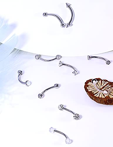 Jenxnjsjo 16g 6/8/10mm Eyebrow/Rook/Snug/Vertical-Labret/VCH/Snake-Eyes/Anti-Tragus/Christina/Daith/Belly-Button/Bridge/Hood/Surface Curved Barbell Piercing Jewelry for Women Men - color: 10PCS, Surgical-Steel, size: 10mm