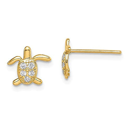 Diamond2Deal 14k Yellow Gold Cubic Zirconia Turtle Stud Earrings Len-0.3 In