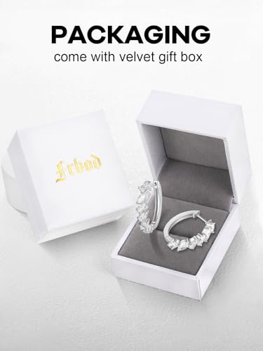 Moissanite Hoop Earrings for Women, 3.5ct/0.76ct D Color VVS1 Yellow Gold Plated Earrings, 925 Sterling Silver Inside Out Round Loops/Six Stone 20mm Hoops, Birthday Christmas Valentines Jewelry - color: White Gold - Six Stone