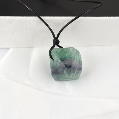Natural Raw Crystal Necklace for Women Irregular Stone Necklaces Spiritual Gemstone Pendant with Adjustable Rope - color: A-Fluorite