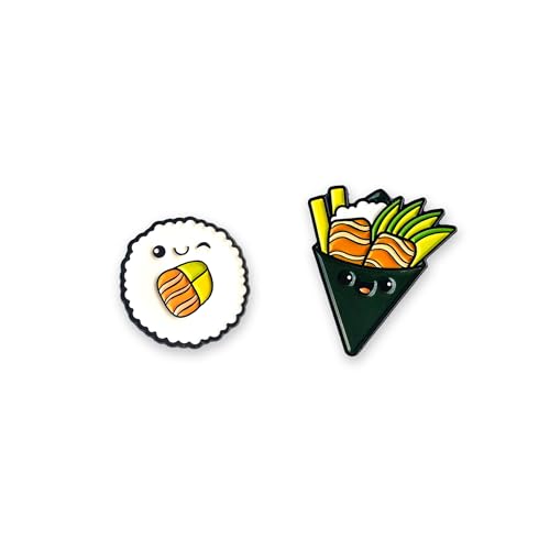 Enamel Pin Set (2 Pins Per Set) for Backpack, Bag, Lapel, Noodles, Food, Kawaii Button Collector - style: Sushi & Hand Roll