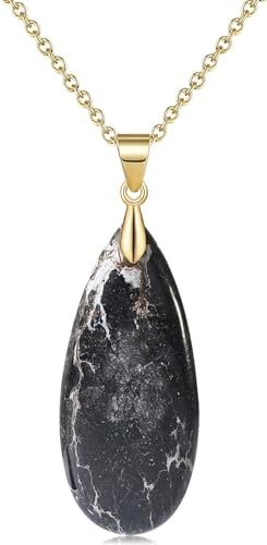 Suyi Stone Necklace for Women Teardrop Colorful Pendant Necklaces - color: Black Gold