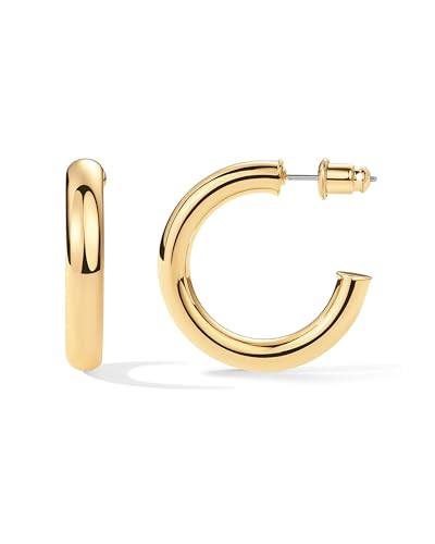 PAVOI Chunky Gold Hoop Earrings for Women, Lightweight 14K Gold Plated | Gold Hoops, Gold Plated Earrings, Womens Earrings, 14K Gold Hoop Earrings - color: Yellow Gold, size: 30 MM