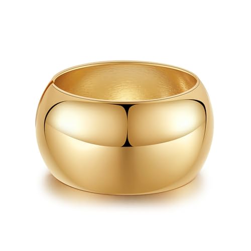 Extra Wide Chunky Bangle Bracelets for Women Dainty Minimalist Classic 14K Yellow Gold Plated Cuff Wrist Open Bangles Statement Unique Exaggerate High Polished Fashion Trendy Jewelry Gift - color: Gold-Tone