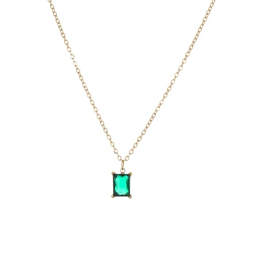 Cubic Zirconia Necklaces for Women 18K Gold Plated Tear drop Necklace Dainty Layered CZ Lariat Diamond Necklace - color: Green CZ-Gold