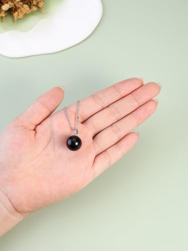 Jovivi Amethyst Obsidian Healing Crystals Ball Necklace for Women Men | 14mm Natural Stone Round Ball Bead Necklace Handmade Gemstone Pendant Protection Crystals Birthstone Jewelry - color: Black Obsidian