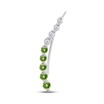 One Piece Right Ear Climber Earring for Women With Birthstone And White CZ | Floating Curved Bar Ear Crawler In 14K Gold Over Sterling Silver Jewelry for Her - color: Simulated Peridot