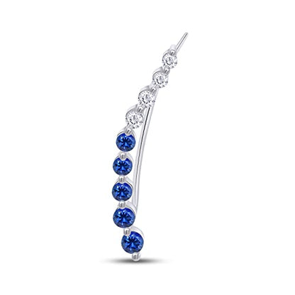One Piece Right Ear Climber Earring for Women With Birthstone And White CZ | Floating Curved Bar Ear Crawler In 14K Gold Over Sterling Silver Jewelry for Her - color: Simulated Blue Sapphire