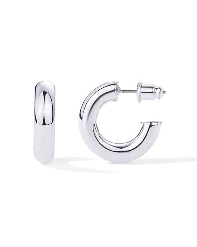 PAVOI Chunky Gold Hoop Earrings for Women, Lightweight 14K Gold Plated | Gold Hoops, Gold Plated Earrings, Womens Earrings, 14K Gold Hoop Earrings - color: White Gold, size: 20 MM