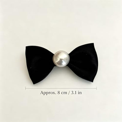 Black Bow Hair Clip with Pearl Accent, Elegant Hair Barrette for Women and Girls, Single Pack