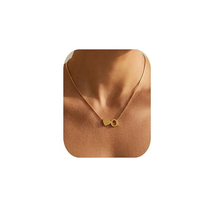 18K Real Gold Plated Heart Initial Necklace for Women-Personalized A-Z Letter Pendant on Durable Stainless Steel Box Chain (16+2.5 inch Adjustable) Hypoallergenic Everyday Jewelry Gift Boxed for Mom Wife - style: Gold:Q