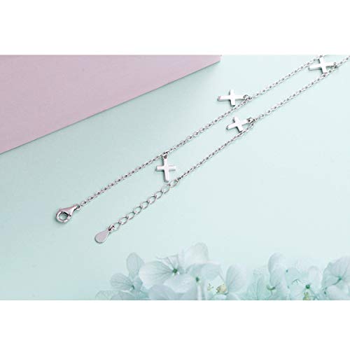 Anklet for Women S925 Sterling Silver Beach Foot Adjustable Ankle Bracelet - style: Cross