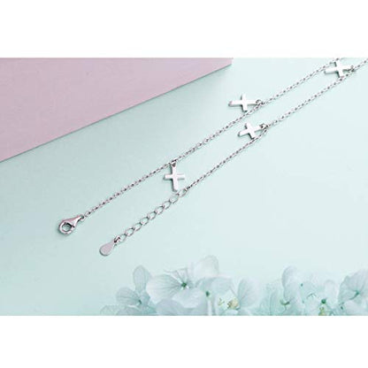 Anklet for Women S925 Sterling Silver Beach Foot Adjustable Ankle Bracelet - style: Cross