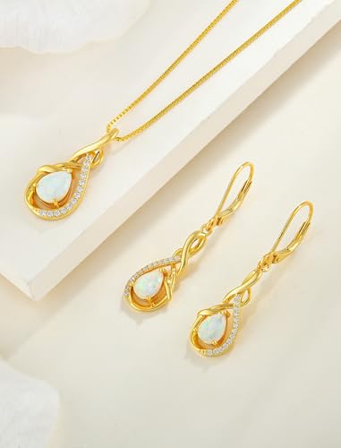 STARCHENIE Infinity Teardrop Necklace for Women 925 Sterling Silver Pendant Birthstone Jewelry - color: Gold-Opal