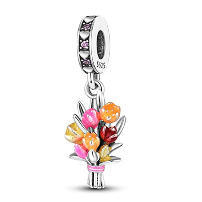 MULA 925 Sterling Silver Charms for Bracelets and Necklace Family Pendants | Airplane Travel Dangle Beads Family Tree Jewelry Charms for Women - color: Carnation Charm