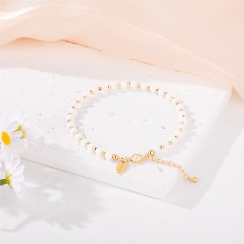 Inspirational Gifts Healing Natural Stone Bracelets for Women Anxiety Stress Relief Bracelet Handmade Jewelry for Friends Sister, Christmas Stocking Stuffers Thanksgiving Basket - color: White-Purity