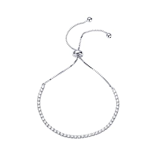 PAVOI 14K Gold Plated Cubic Zirconia Classic Tennis Bracelet for Women | Adjustable Slider - color: White Gold