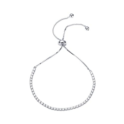 PAVOI 14K Gold Plated Cubic Zirconia Classic Tennis Bracelet for Women | Adjustable Slider - color: White Gold