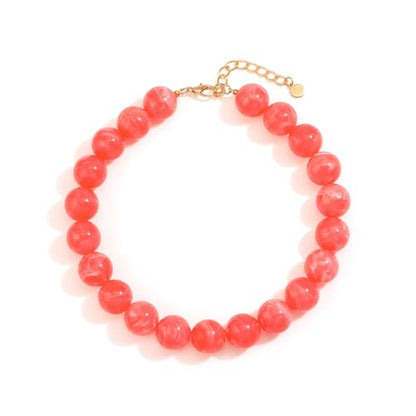 Chunky Necklaces for Women Trendy 20MM Large Resin Beaded Necklace Bold Statement Chunky Choker Necklace Boho Beads Summer Beach Jewelry - color: Orange - red